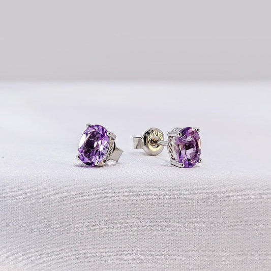 Silver Earrings E037 (Natural Amethyst)