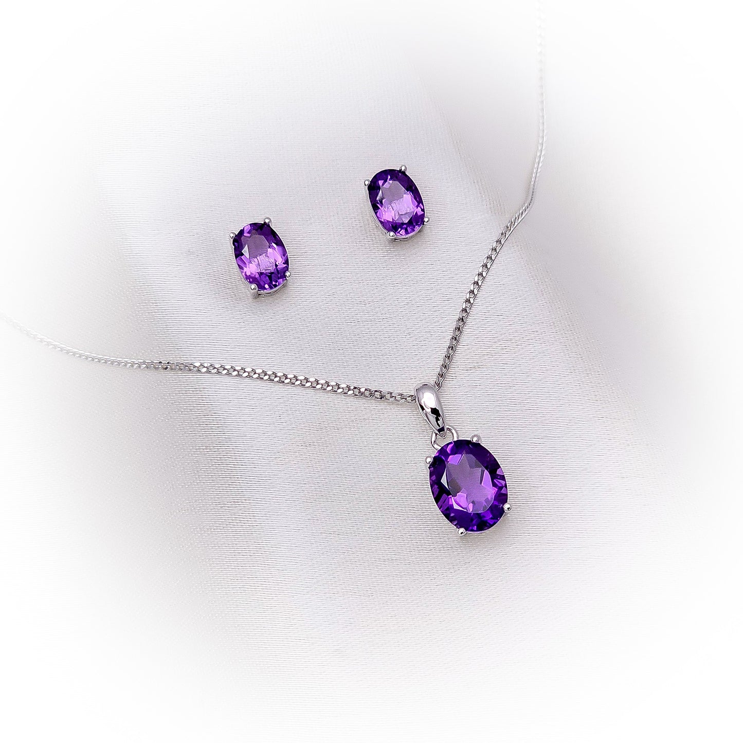Fine Silver Natural Amethyst Set N105 & E037