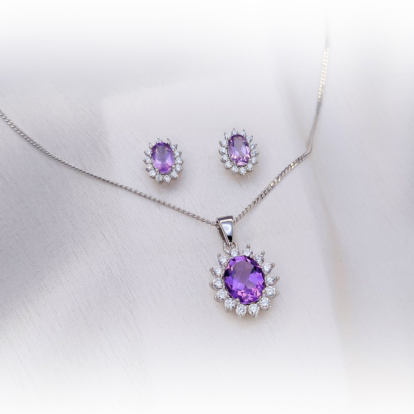 Fine Silver Natural Amethyst Set N118 & E051