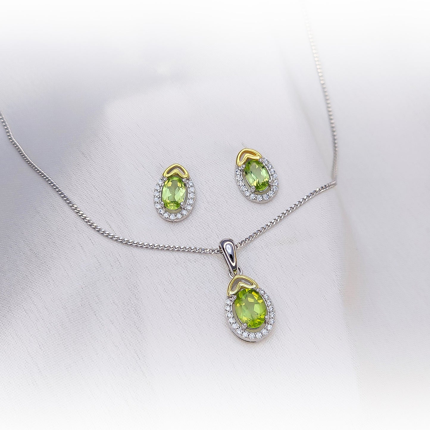 Fine Silver Natural Peridot Set N122 & E060