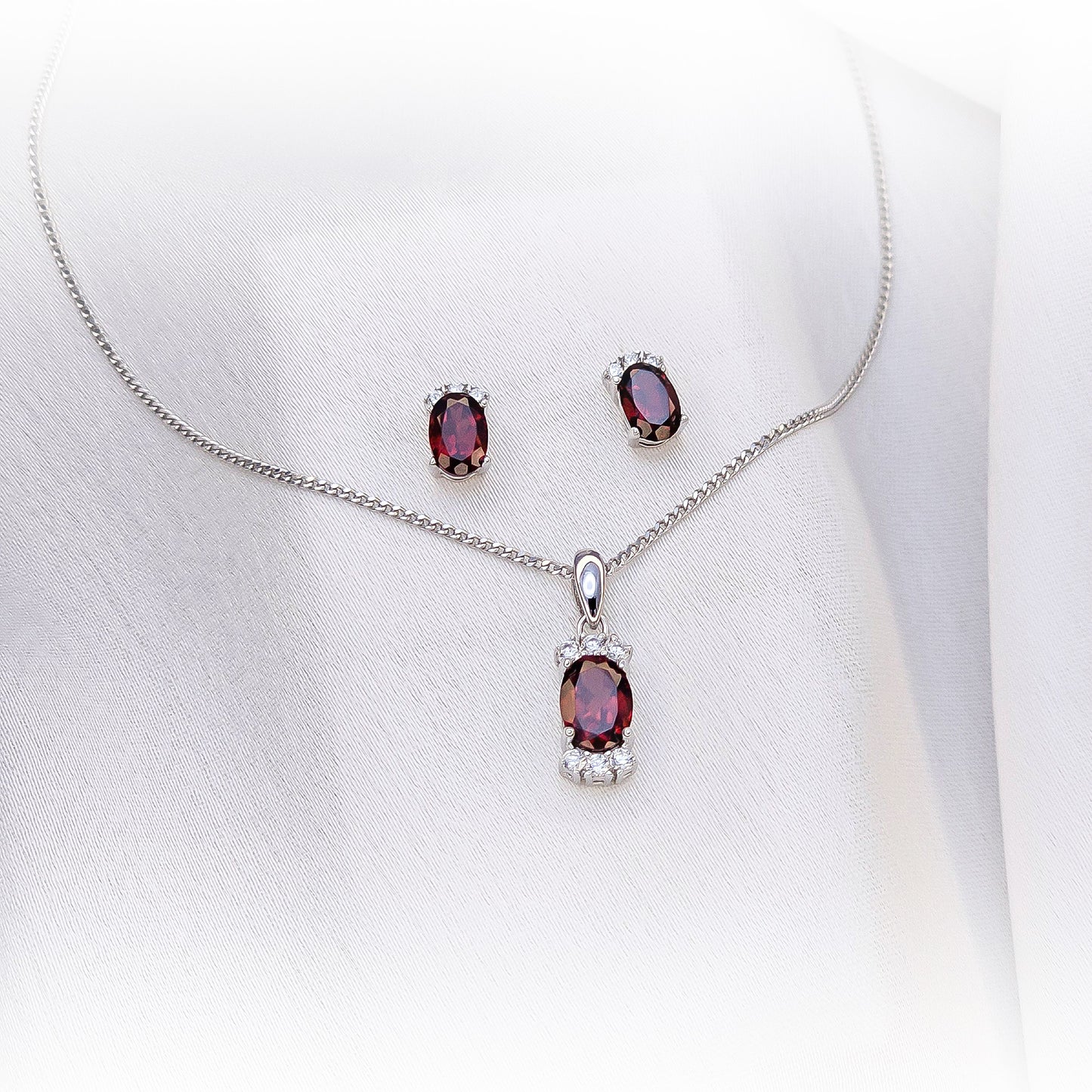 Fine Silver Natural Garnet Set N131 & E076
