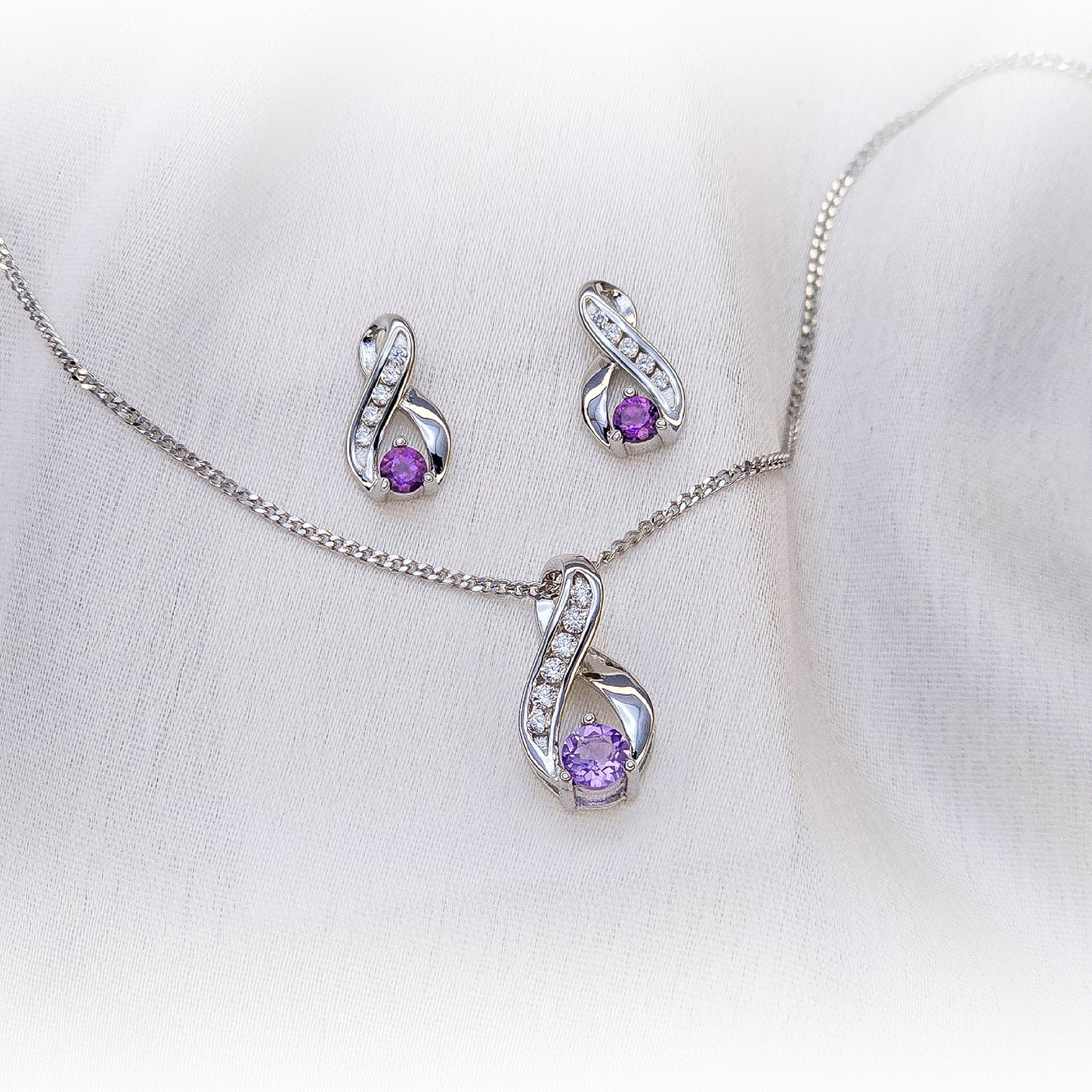 Fine Silver Natural Amethyst Set N134 & E081
