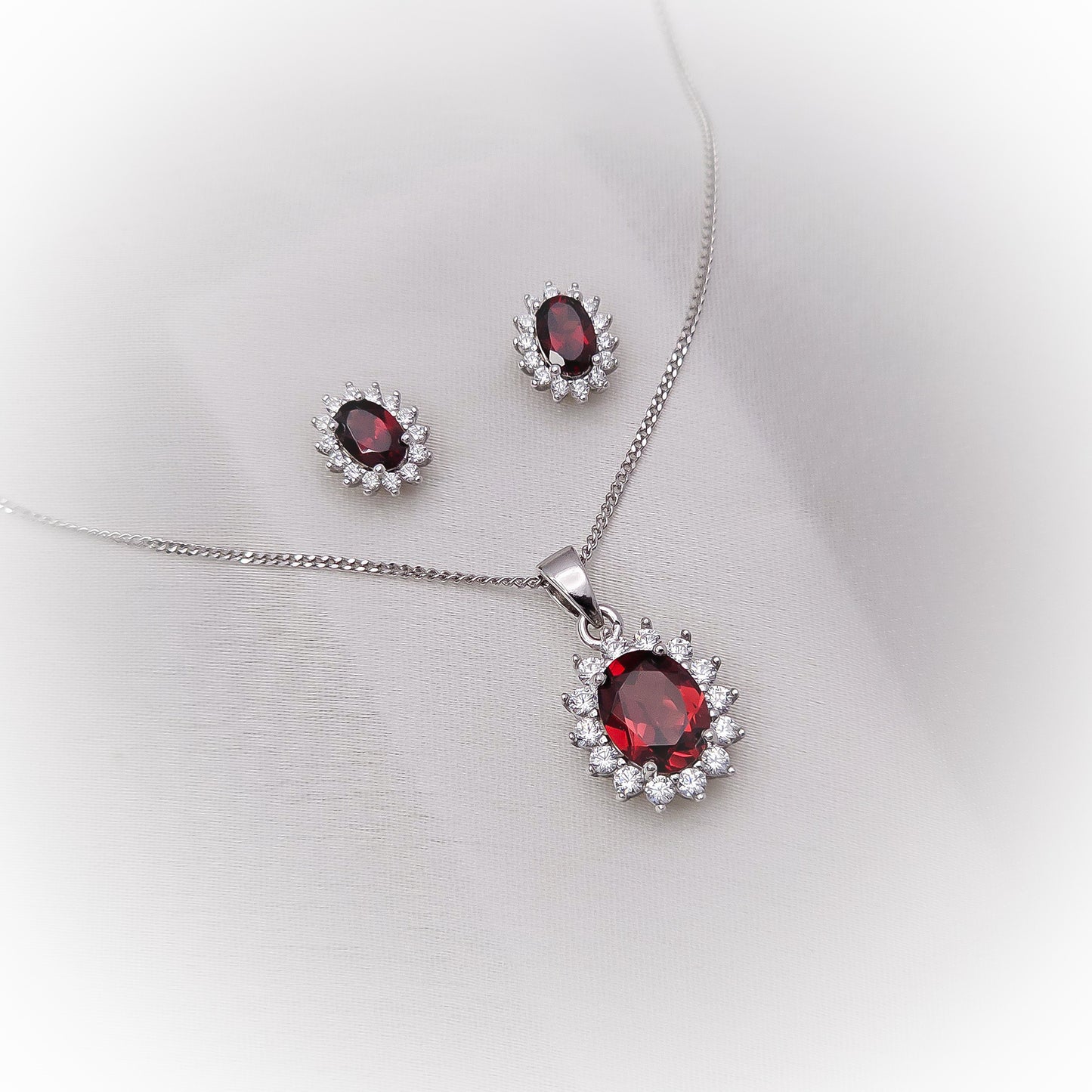 Fine Silver Natural Garnet Set N185 & E090