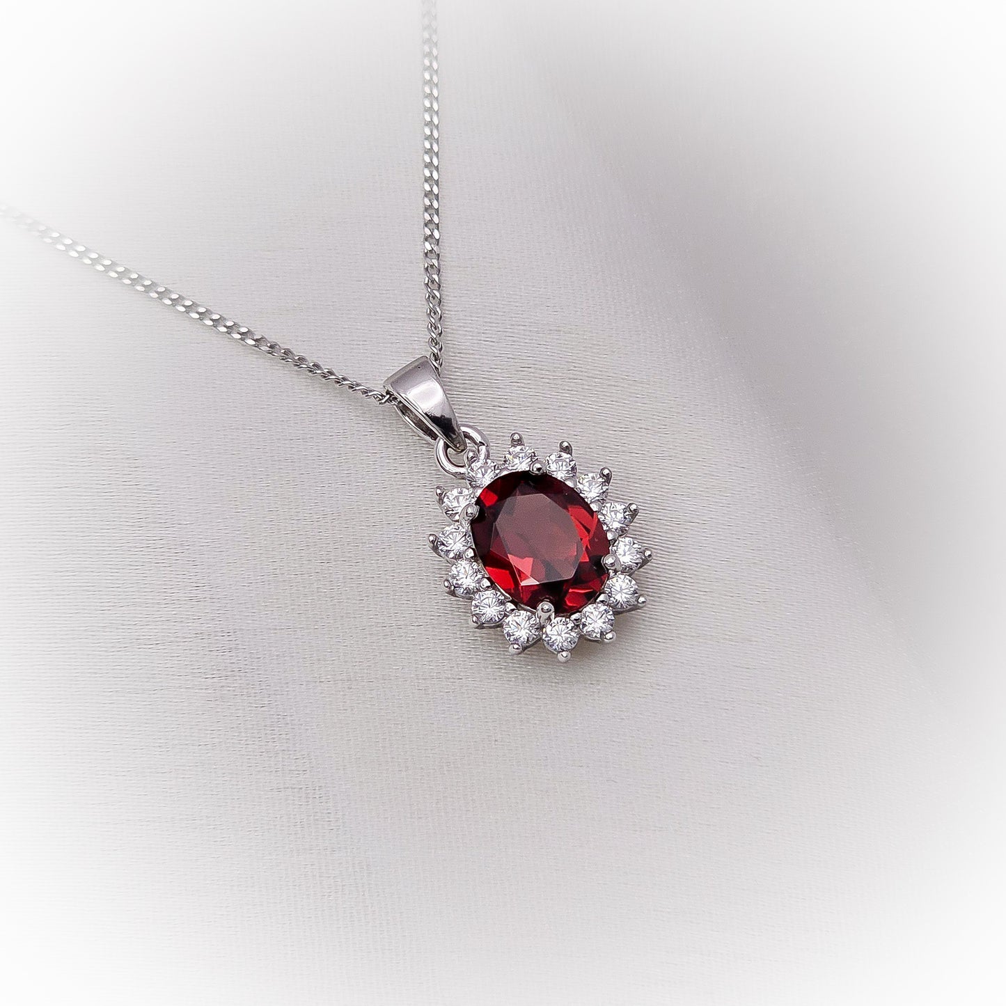 Silver Necklace N185 (Natural Garnet)