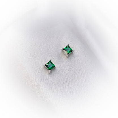 Silver Earrings E089 (Green / White)