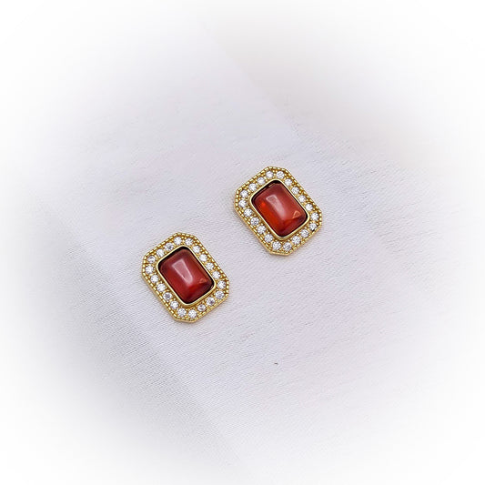 Silver Earrings E092 (Natural Red Agate)