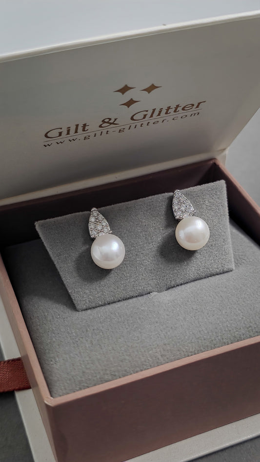 Silver Earrings E146 (Pearl & Moissanite)
