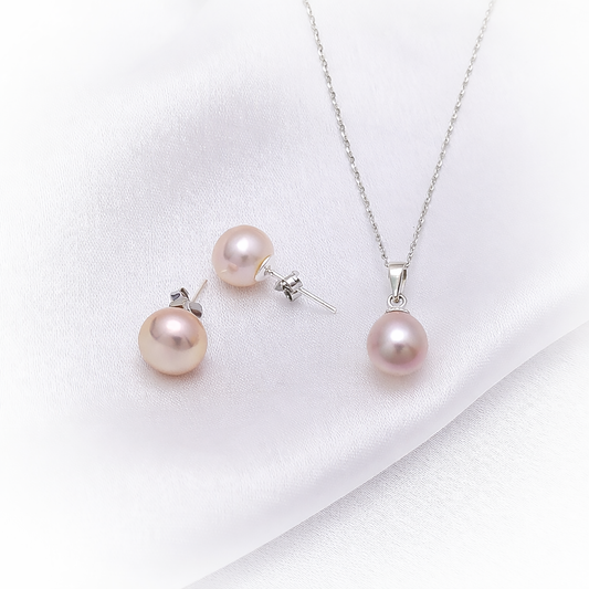 Fine Silver Set N204-P & E074-PU (Natural Pearl)