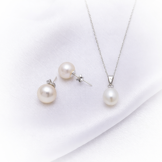 Fine Silver Set N204-W & E074-W (Natural Pearl)