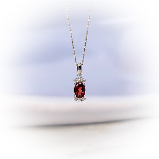 Silver Necklace N131 (Natural Garnet)