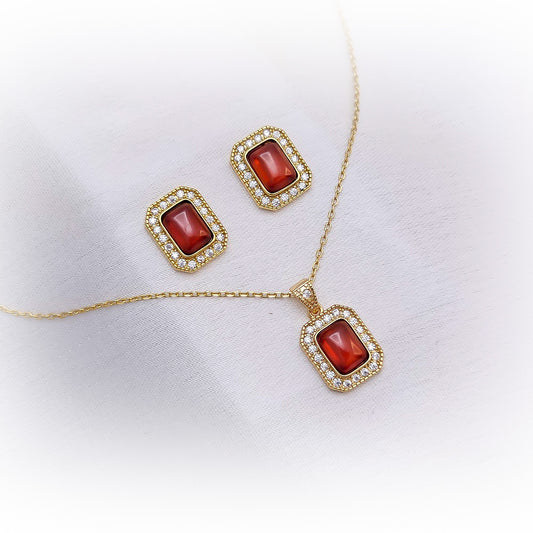 Fine Silver Set N141 & E092 (Natural Red Agate)