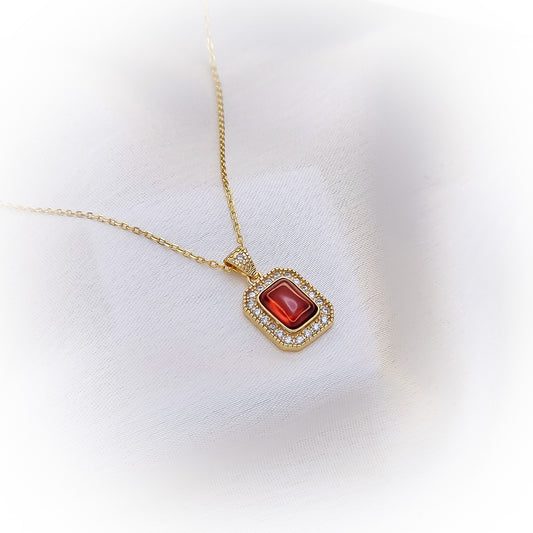 Silver Necklace N141 (Natural Red Agate)