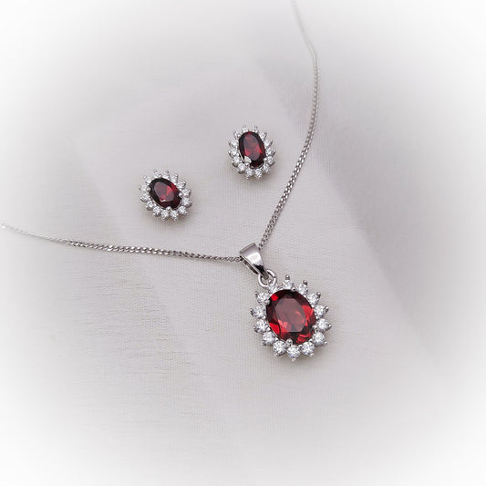 Fine Silver Natural Garnet Set N185 & E090
