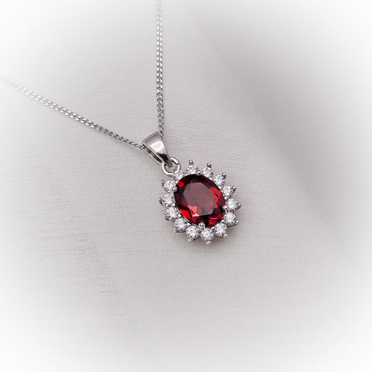 Silver Necklace N185 (Natural Garnet)
