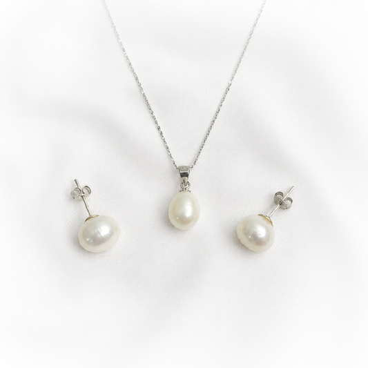 Fine Silver Set N204-W & E074-W (Natural Pearl)