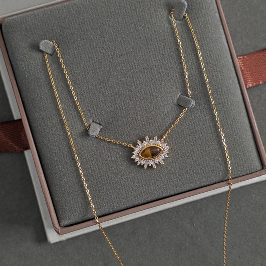 Silver Necklace N222 (Natural Tigers Eye)